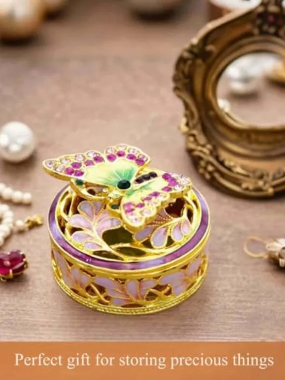 Elegant Butterfly Jewelry Trinket Boxes.Enameled Decorative Keepsake Ring Box Ho